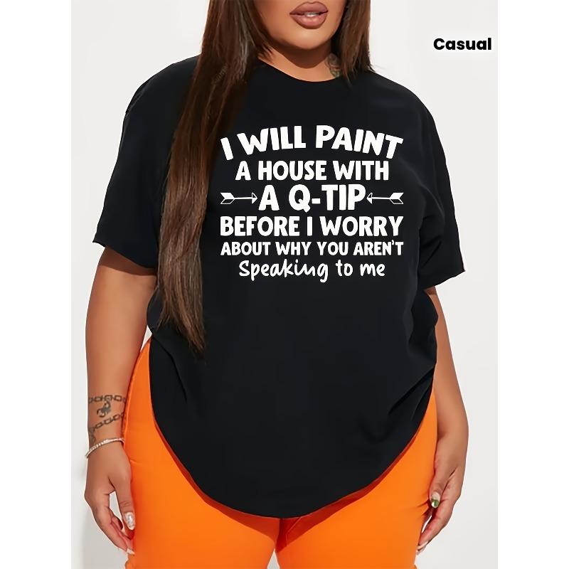 Женская футболка с принтом букв Повседневная Модная Простая Универсальная Футболка S чёрный