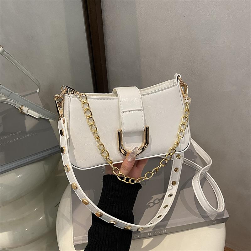 PU Chain Bag Small Square Bag Women's Bag European Solid Color Chain Bag Shoulder Armpit Bag Handbag