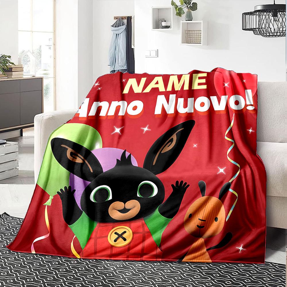 Customizable Bing Bunny1 Throw Blanket – Personalized Name, All-Season Cozy Snug Blanket, Machine Washable, Personalized Blanket