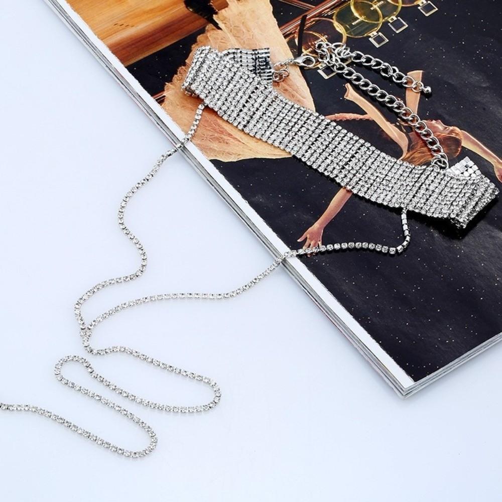 Gold Multi-Layer Necklace Y-shaped Long Choker Cute Rhinestone Necklace  Party