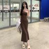 Women's Black Spaghetti Strap Bodycon Mermaid Midi Dress