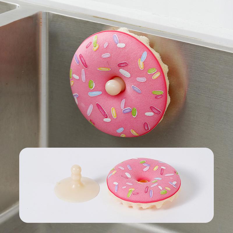 Dish Sponge With Suction Cup Non-Scratch Donut Sponge Set With Suction Cup Quick Drainage Dishwashing Brush For Kitchen