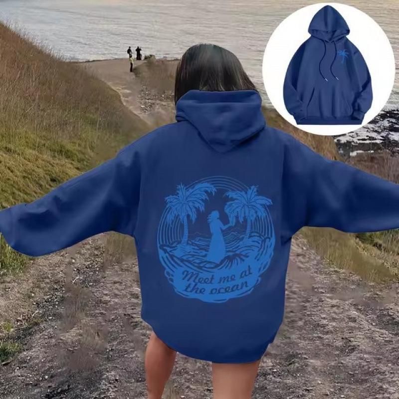 Damen Kapuzenpullover mit langen Ärmeln, tief angesetzten Schultern und Rippstrick (XS-5XL) - Modischer Pullover mit Aufdruck Sportbekleidung