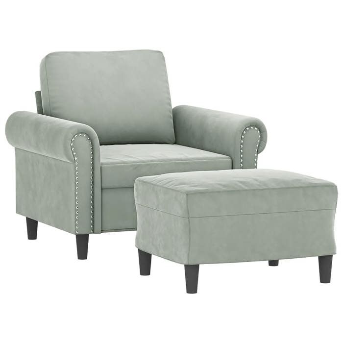VidaXL Fauteuil avec repose-pied Gris clair 60 cm Velours, canapé, fauteuil, fauteuil TV, canapé simple, canapé, canapé 3201205