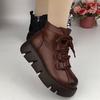 Womens Snow Boots 2025 Winter New Platform Cotton Shoe Retro Black/Brown Round Toe Lace-up Zipper Modern Motorcycle Boot