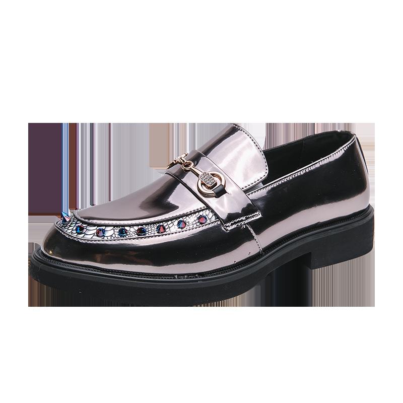 Men's shoes large size Chelsea loafers size 46 men's glossy riveted leather shoes men's British style single shoes