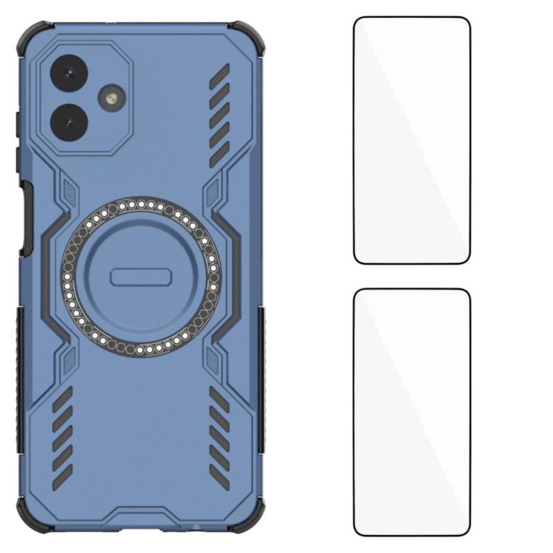 For Samsung Galaxy A07 4G Magnetic Case WANLONFENG DJ Series PC TPU Phone Cover with 2Pcs Tempered Glass Film