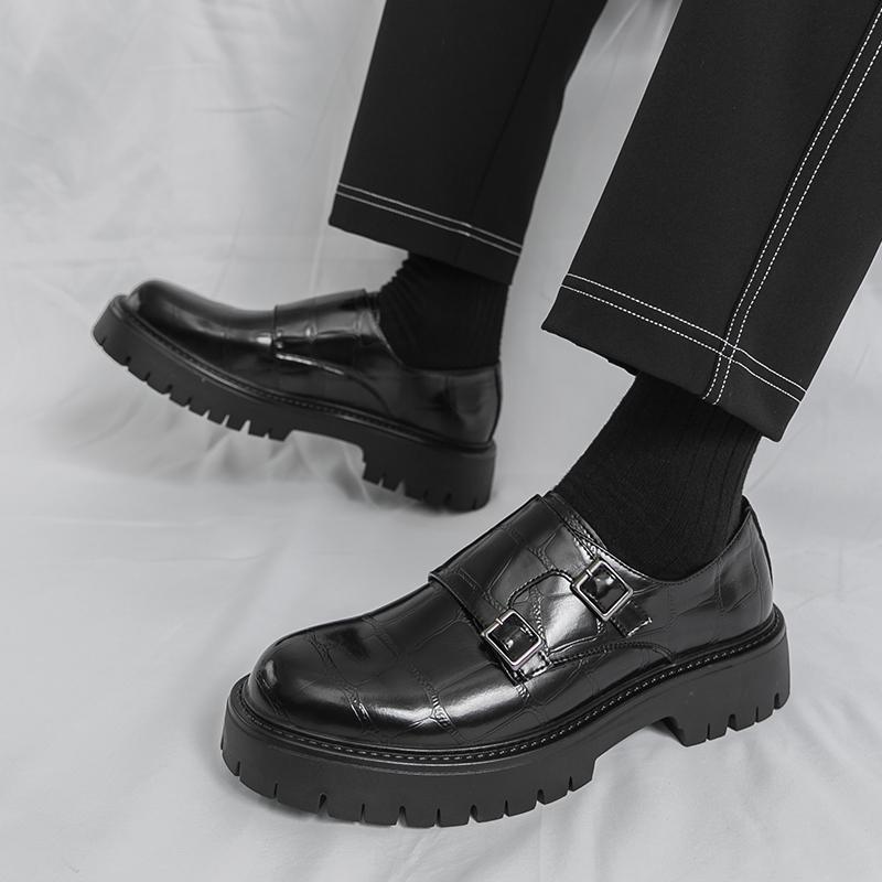 Men Platform Shoes Loafer Dress Elevator Punk monk Shoes Formal Business White Thick Sole Creepers Plus Size