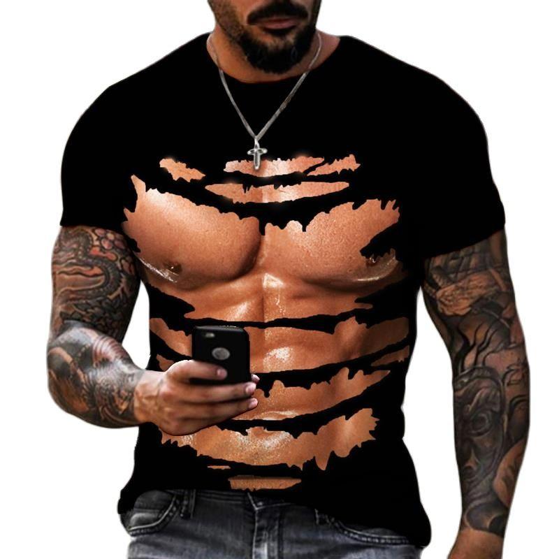Herr 3D Muscle Cool Trend Street Style Sommar Cool Andningstryck T-shirt Harajuku Mode Fritidskläder Personlig rundhalsad kort ärm