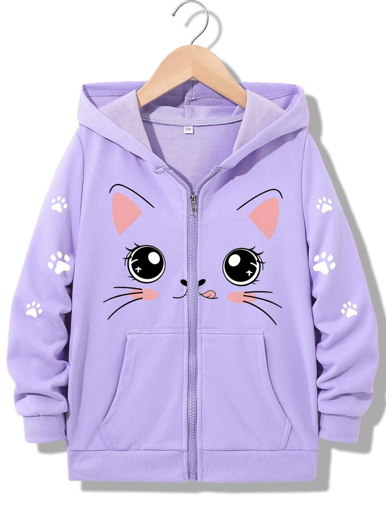 Kawaii Meme Cat Casual Hoodie Funny Cat Jacket for Boys Girls Zipper Winter Autumn Kids Warm Cartoon Sweatshirts Zip Up Hoody