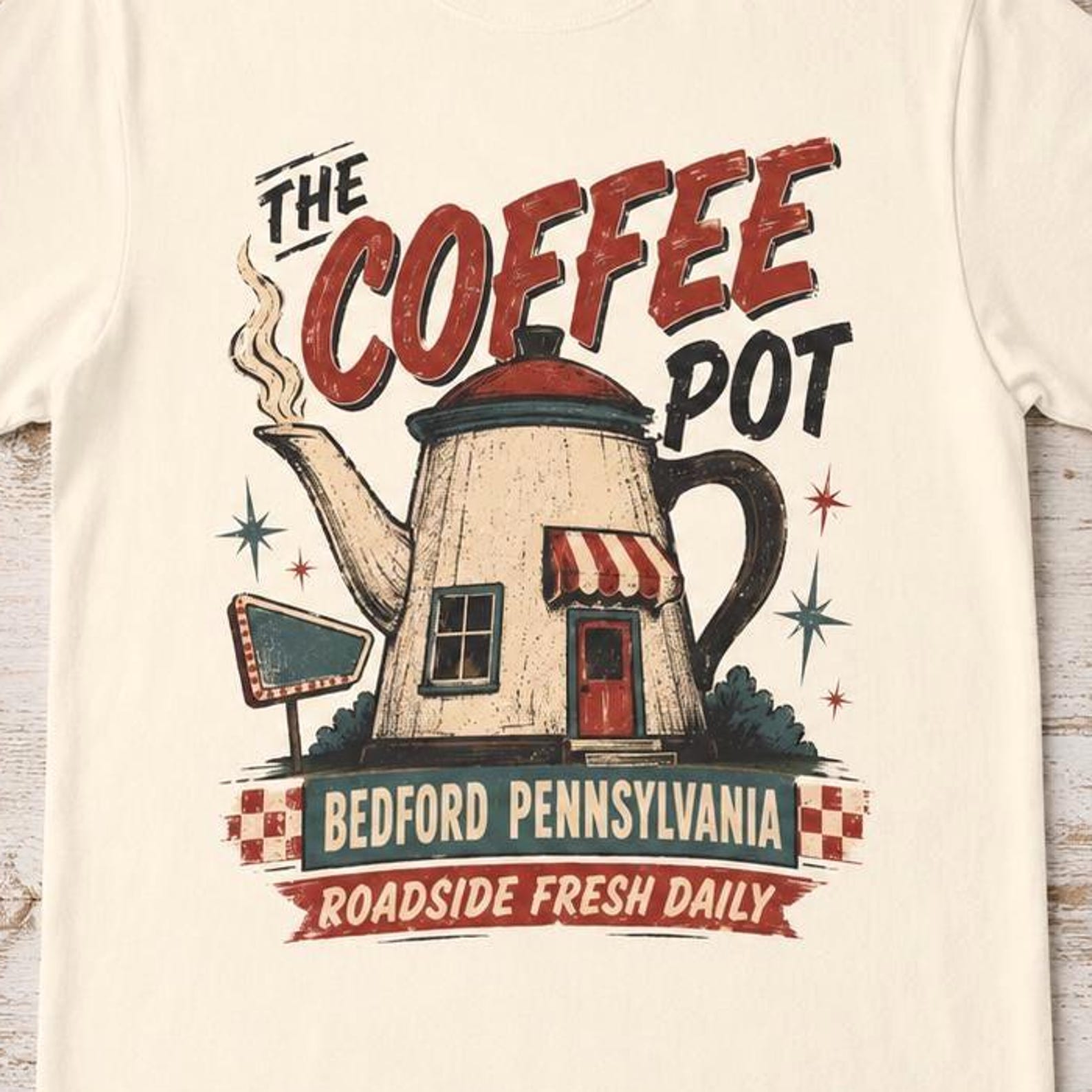 The Coffee Pot Bedford Pennsylvania Shirt, Vintage Roadside Coffee Tee, PA Travel Souvenir Shirt, Coffee Lover Gift S