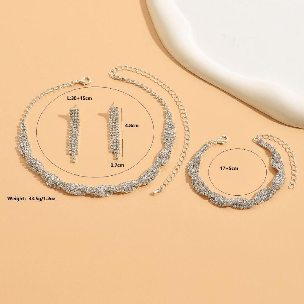 4-piece Women's Claw Chain Series Wrapped Tassel Earrings Necklace Bracelet Zircon Set Wedding Banquet Party Accessories
