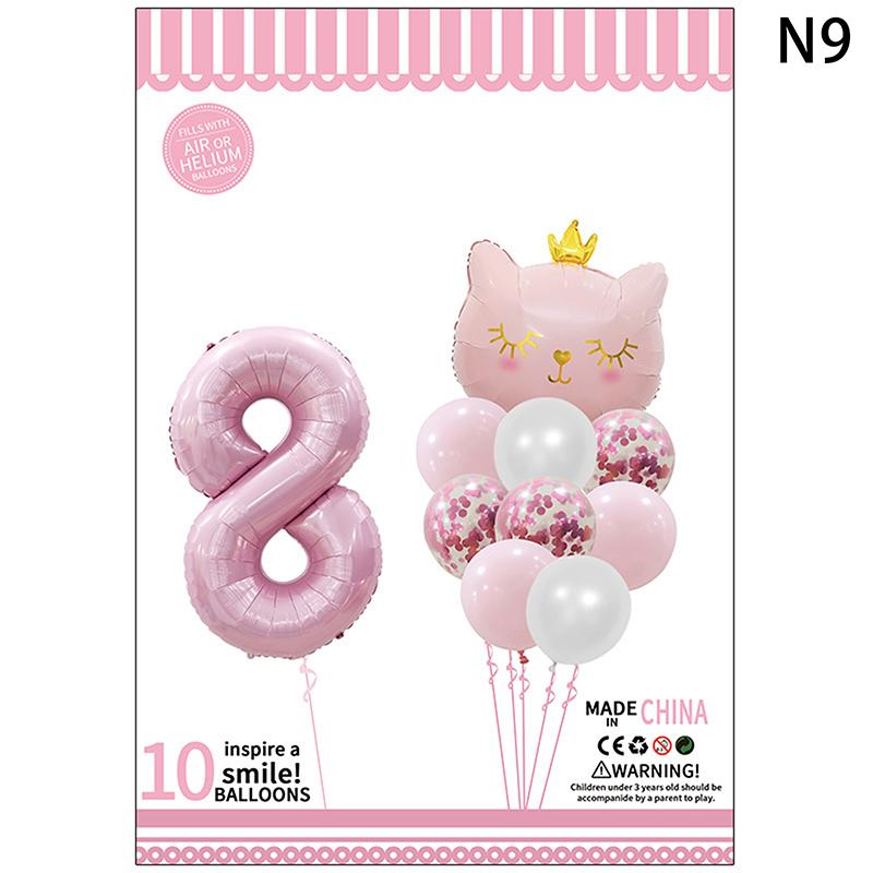 Cute Crown Cat Digital Balloon Set Girl'S Birthday Party Wedding Sweet Decoration Balloon Set Baby Party Supplies