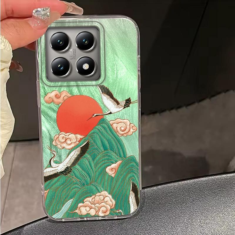 Chinese Style High Mountain Auspicious Cloud Crane Women Phone Case For Xiaomi 14T 13T Pro 14Tpro 11 Lite 5G NE Fundas Cover