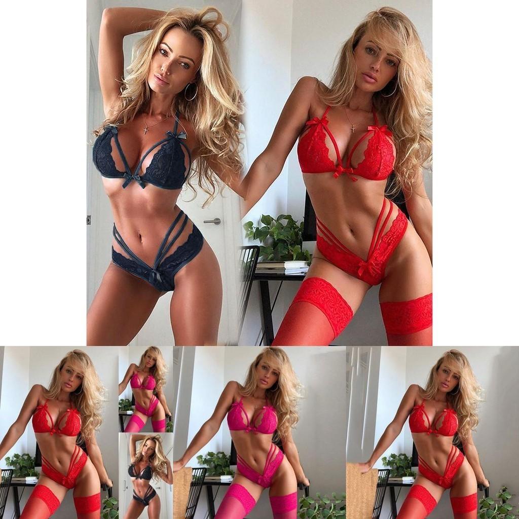 Elegant Women Sexy Lingerie Nightwear Dress Babydoll G-string Lace Bra Set For Romantic Evenings