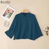 ZANZEA Women Casual Stand Collar Solid Color Loose 3/4 Sleeve Blouse