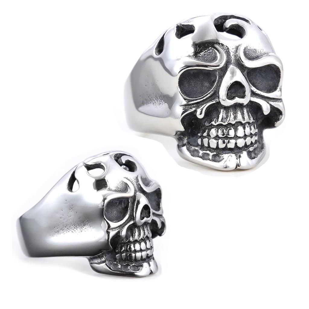 3D Hohlschädel Edelstahlring: Trendiger Punk-Stil für Männer