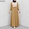 ZANZEA Robe longue décontractée pour femme à col rond, manches longues, coupe ample, patchwork à rayures