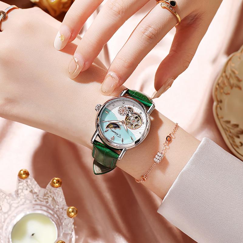 Genuine Automatic Mechanical Waterproof Watch for Women - Trendy Multi-Functional with Day, Date, Month, Year, and Starry Design.