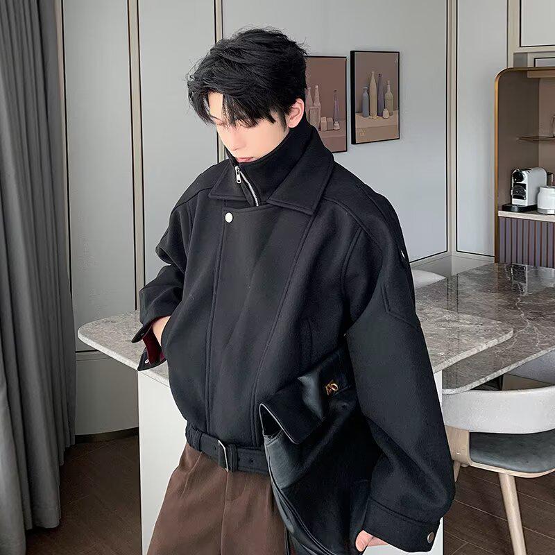 Мужская ретро-куртка из шерсти с двойным слоем и воротником-стойкой в корейском стиле - Осенняя уличная одежда 3XL