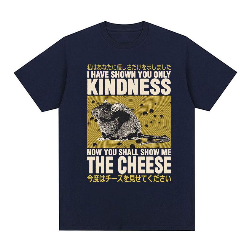 Japanische Ratte Zeig mir den Käse Lustiges Grafik-T-Shirt Unisex Damen Retro Gothic Kleidung T-Shirts Harajuku Übergroßes Baumwoll-T-Shirt