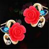 Damen-Ohrstecker mit Pfingstrose, Kamelie, Blume, Legierung, Party-Schmuck