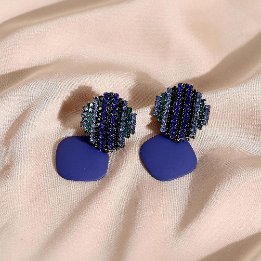 Autumn/Winter Geometric Diamond Color Block Earrings - Luxury Women's Fashion Jewelry