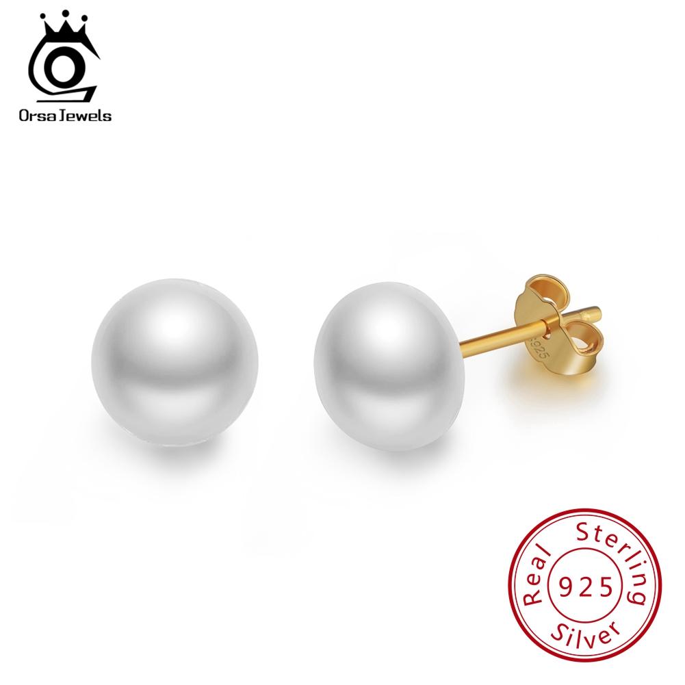 ORSA JEWELS Prawdziwe Kolczyki Sztyfty z Perłami Słodkowodnymi Damskie 8 MM Białe Różowe Perły Srebro Próby 925 Damska Biżuteria Imprezowa RSE86