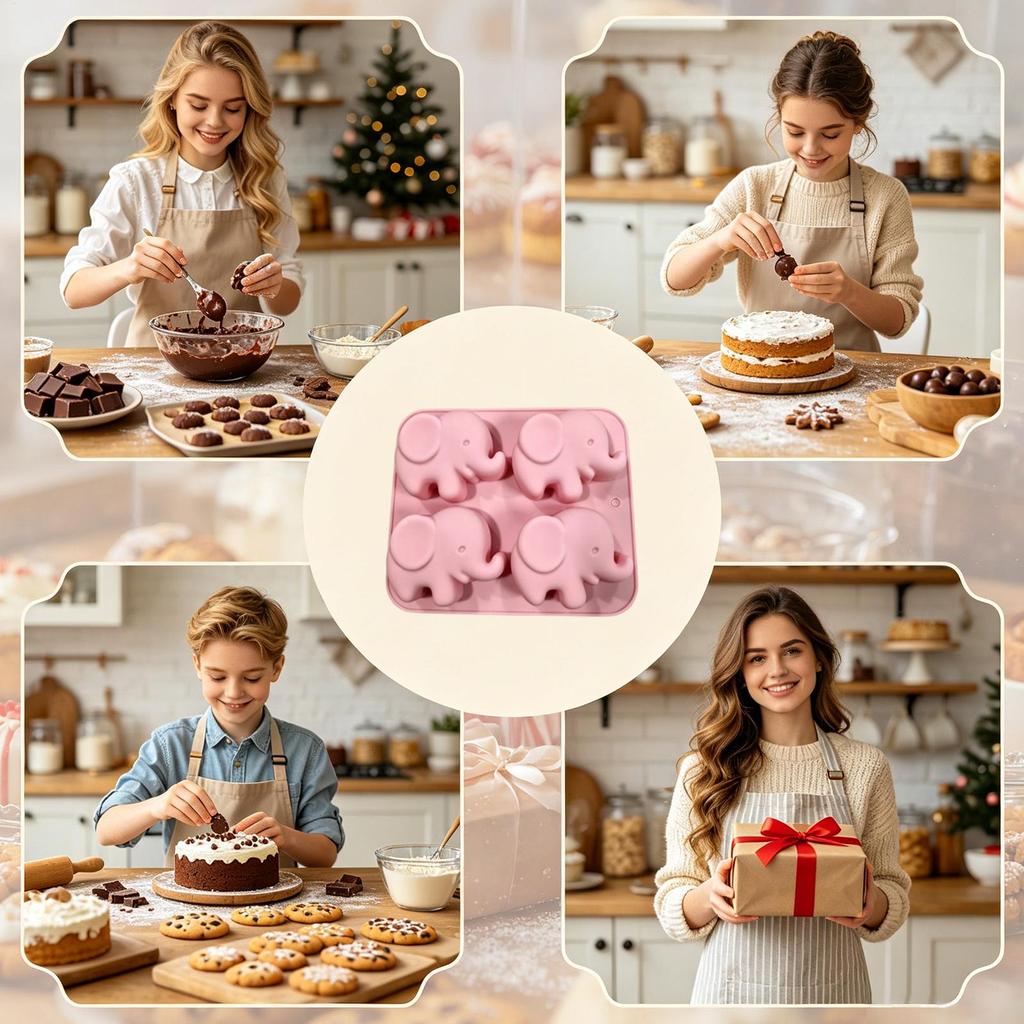 Molds For Baking 4-Cavity Elephant Diy Nonstick Tray Muffin Silicone Molds Baking Supplies For Cake Muffin Chocolate Ice Candy