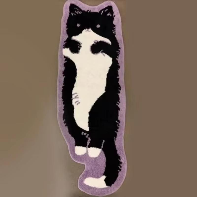 Cat Long Carpet Funny Fluffy Bedside Rugs Floor Mat Living Room Children'S Room Rug Washable Non-Slip Mat Home Decoration