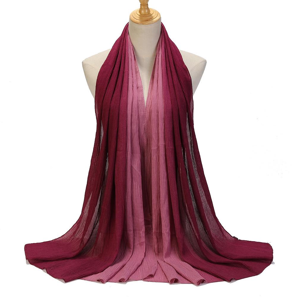 Color Matching Wrinkled Scarf Women'S Head Scarf Gradual Change Color Silk Scarf