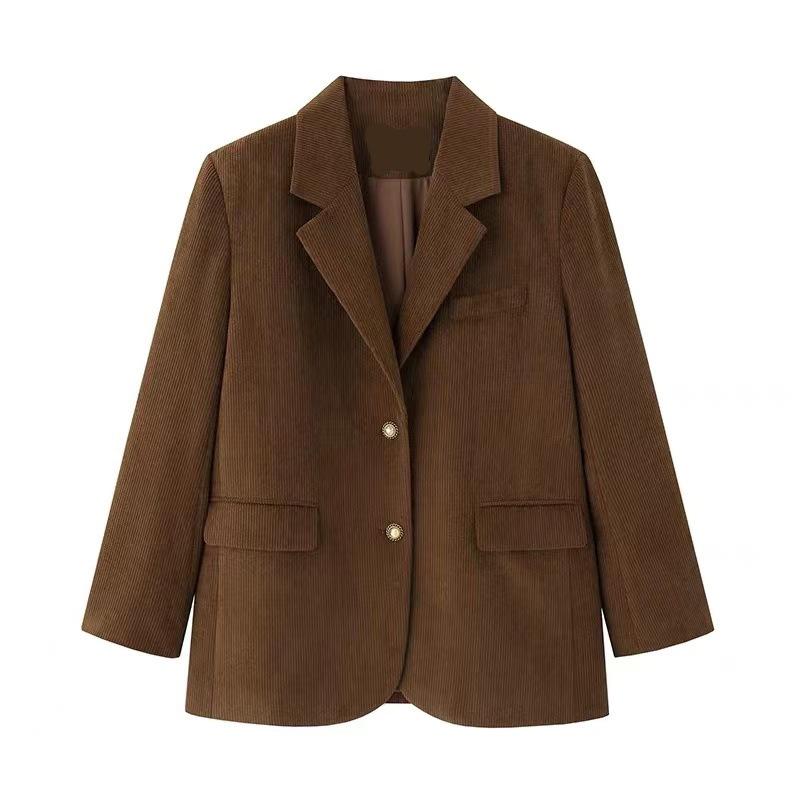 Vintage Corduroy Women's Blazer Notched Collar Single Breasted Solid Color Loose Coat Fashion Spring
