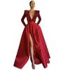 2025 Europäisches & Amerikanisches One-Shoulder Pailletten V-Ausschnitt Langarm Schlitz Abendkleid