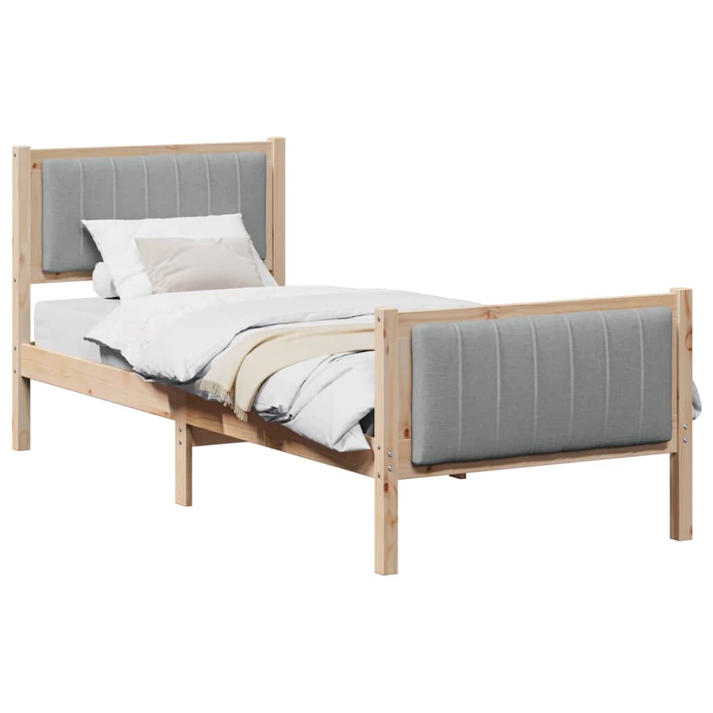 Brown and Light Grey Bed Frame 75 x 190 cm Solid Pine Wood