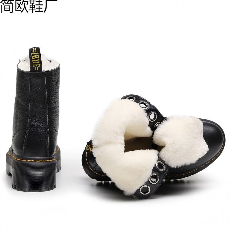 Echte Wolle dicke Sohle Loch Mode Stiefel Damen 6 Britische Damen Kurzstiefel Litschi Muster Muffinmaschine
