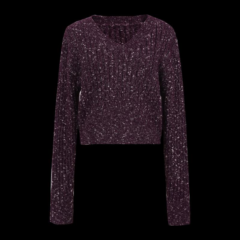 Damen Retro V-Ausschnitt Langarm Stricktop