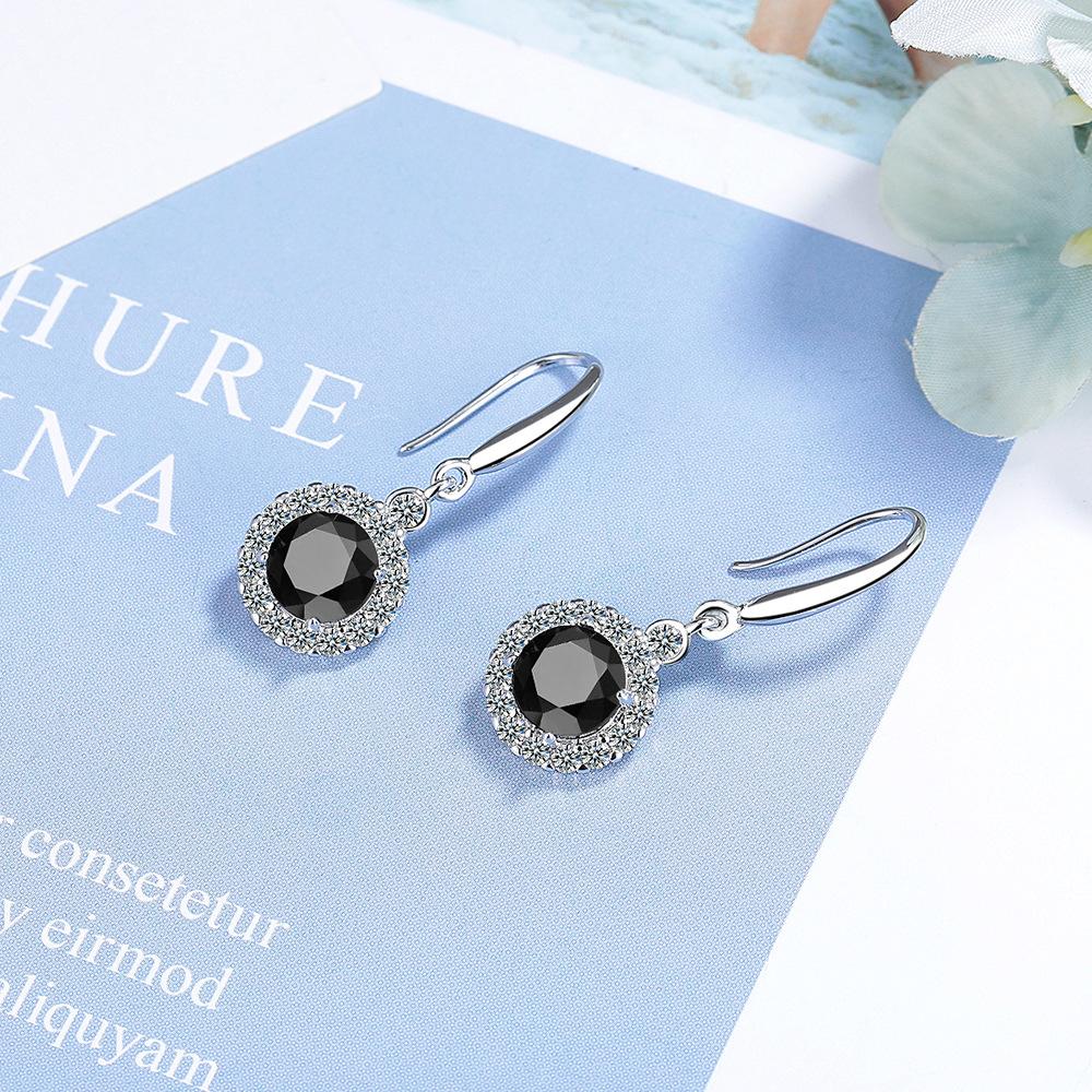 925 Sterling Silver Exquisite Light Luxury Four-claw Sea Blue Round Zircon Earrings Birthday Anniversary Wedding Party Gift чёрный