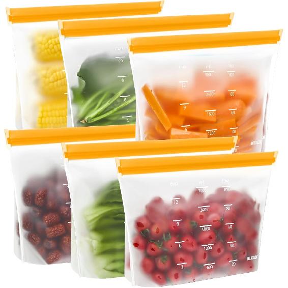 IDEATECH Reble Gallon Freezer Bags Dishwasher Safe, Leakproof Reble Gallon Bags Stand Up, Extra Large & BPA Plastic Free Food Storage Containers for 6Pack-Gallon Bags
