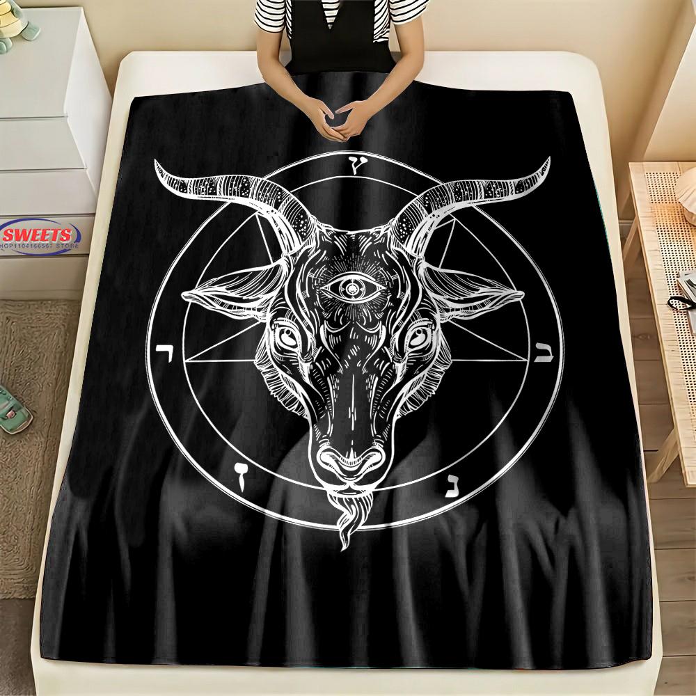 6 Size Warm and Cozy Flannel Blanket, Pentacle Symbol Goat Head Blanket, Sofa Bedroom Office Leisure Nap Cover Blanket,Nice Gift