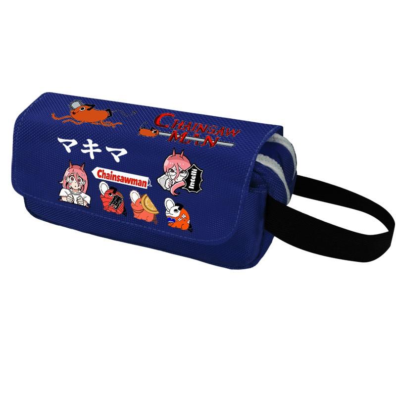 Chainsaw Man Pencil Case Cartoon Anime Stationery Organizer Double Zipper Large Capacity Students