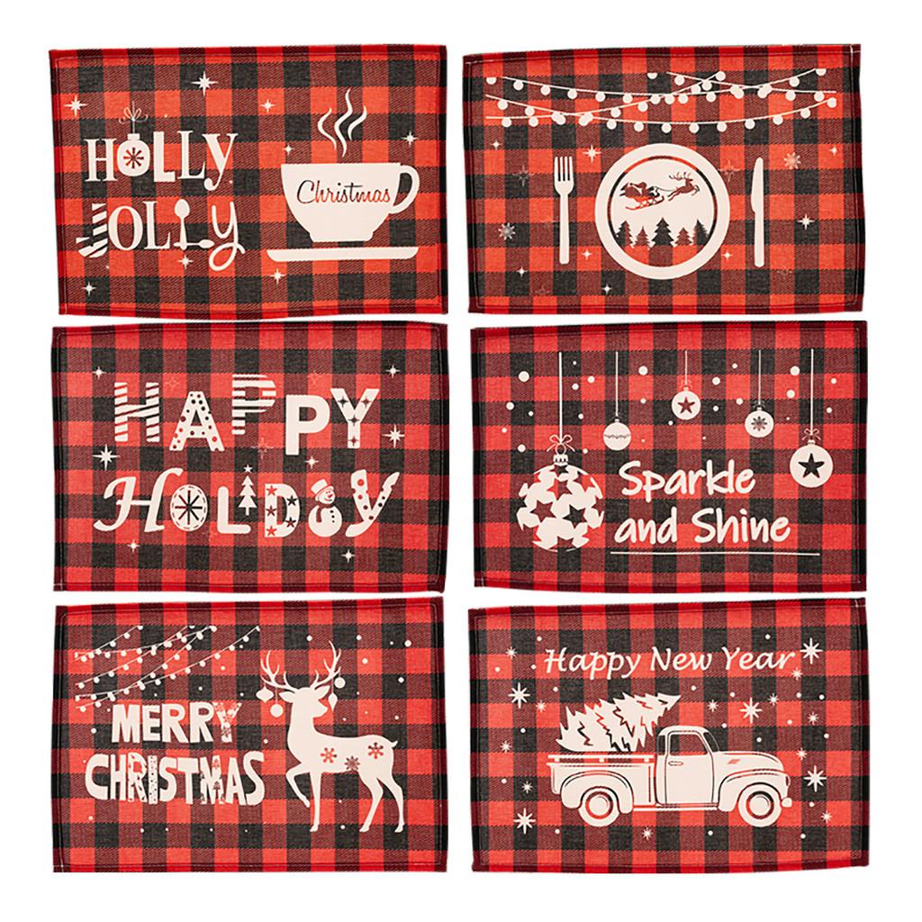 Festlig Jul Röd Svart Rutig Broderad Bokstav Bordsunderlägg För Julglädje