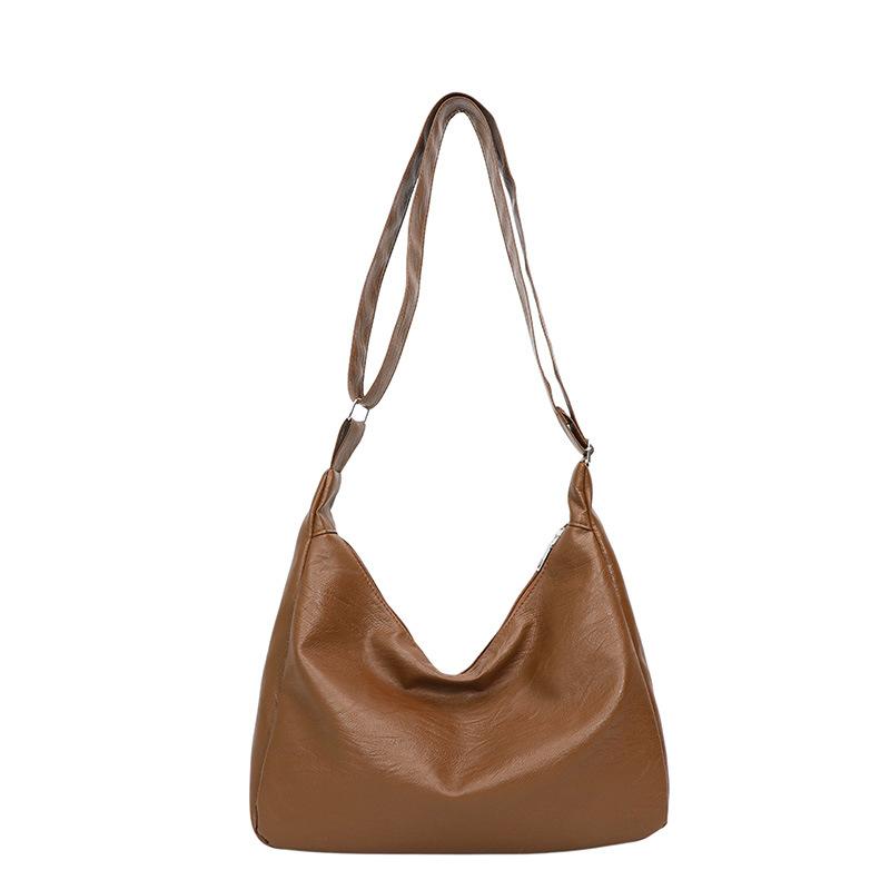 

PU Leather Commuter Fashi Vintage Casual Tote Bag Maillard Stylish Crossbody Bags for Women Texture Large Capacity Temperament
