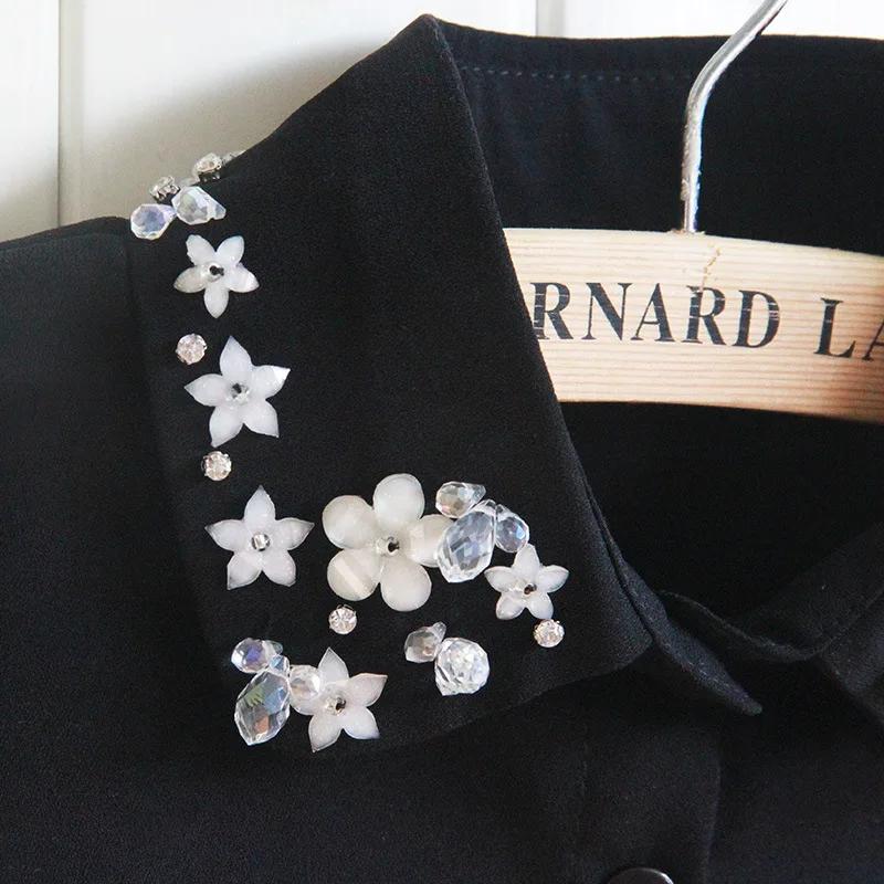 Fashion Korean Chiffon Silver Beaded Fake Collars Women Removalbe False Collar Blouse Female Detachable Collars