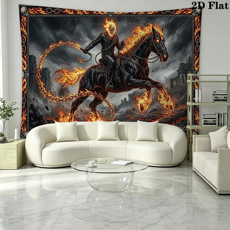 Horseman of Hell Wall Tapestry Aesthetic Wall Hanging Printed Fabric Blanket Decorative Tapestries for Bedroom Living Room Home Decor