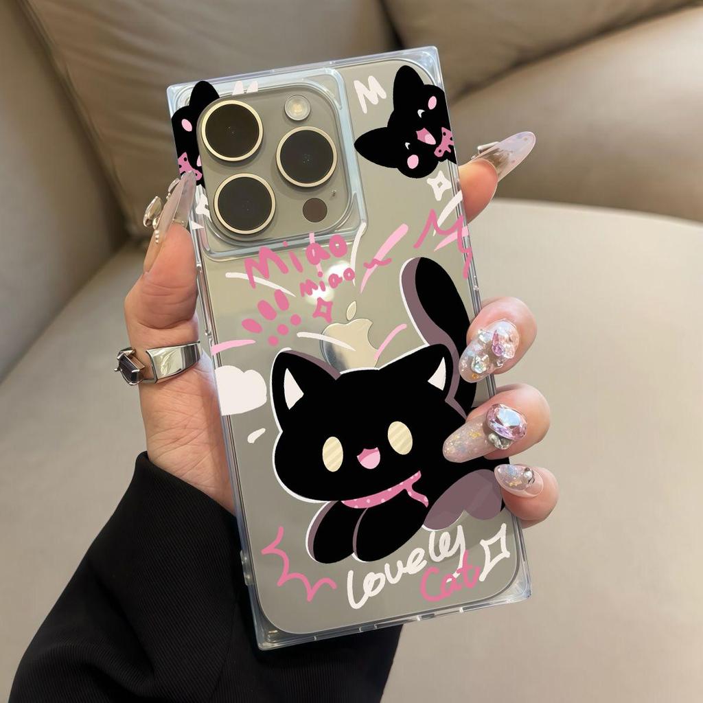 Transparent Square Back Tube Case Casing Protection For iPhone 13 14 Pro Max 15 Plus 12 11 16 ProMax Anti-Oxygen,Funny Cat Pattern