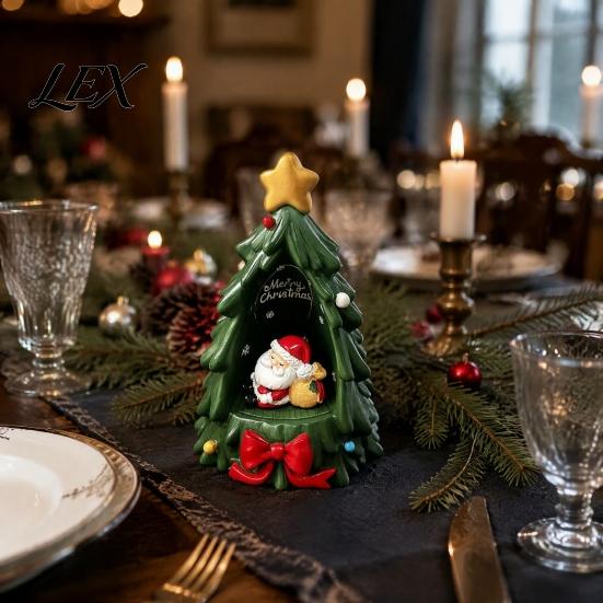 Christmas Window Display Tree Ornament Lamp, Santa Claus And Golden Star Decor, Indoor Holiday Ornaments Durable Resin Decorative Figure for