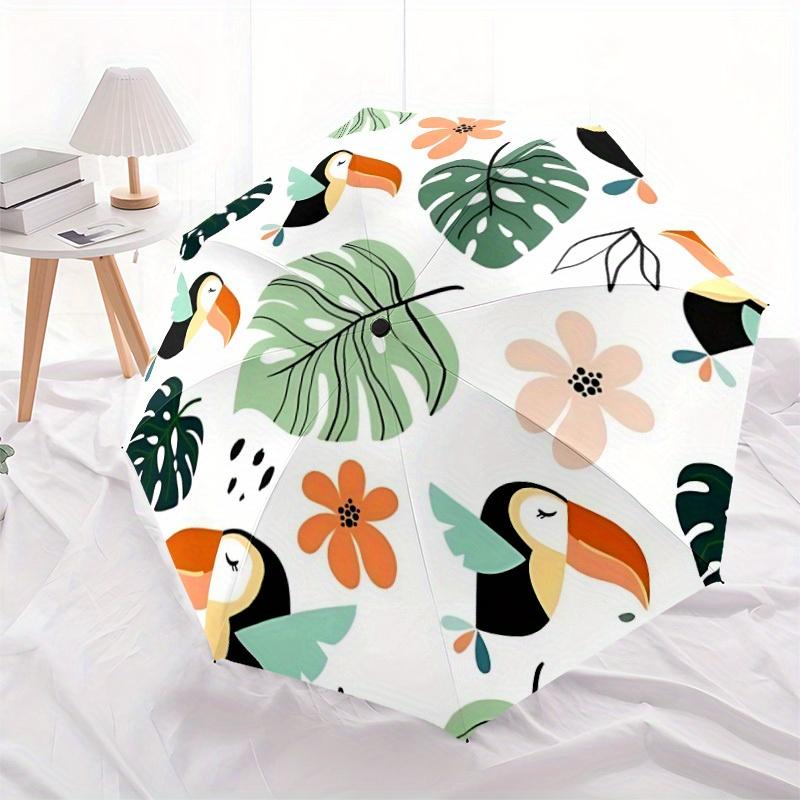 1pc Tropical Birds Automatic Open/close, All-Season Portable Folding Umbrella, Travel, Everyday, Formal Events116