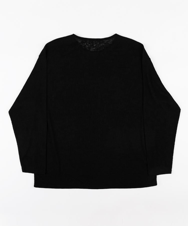Seuteulaikeu Drop Shoulder Loose Fit Linen T-Shirt (Black)