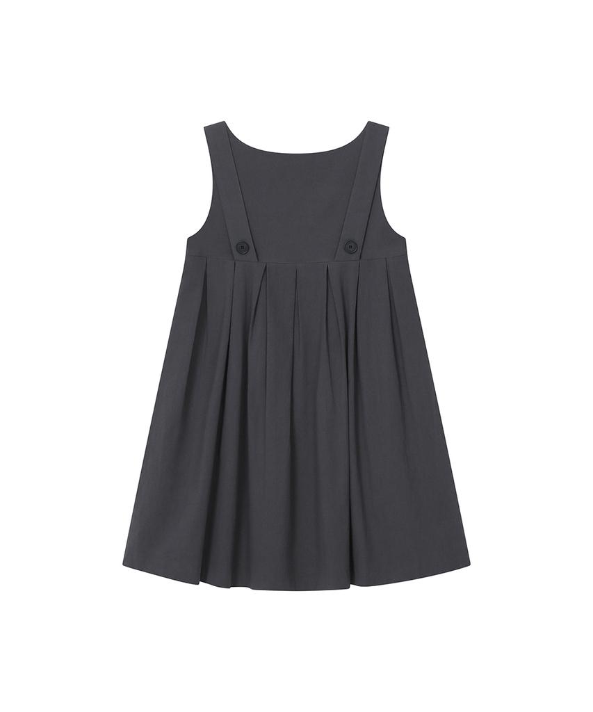 Miseki Seoul Pleats Button Doll Dress Charcoal