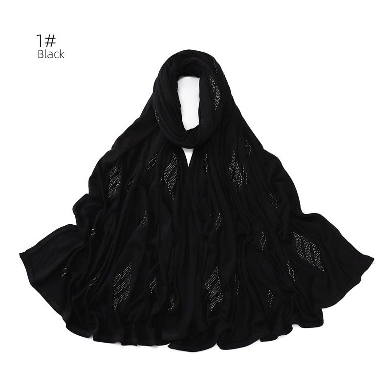 Rhinestone Floral Beads Modal Jersey Hijab Shawls Women Wrap Elastic Thick Muslim Full Cover Islam Foulards Bonnet Headband